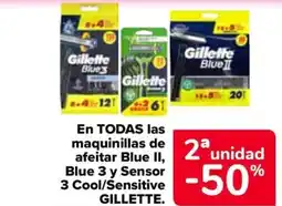 Carrefour GILLETTE En todas las maquinillas de afeitar blue ii, blue 3 y sensor 3 cool/sensitive oferta