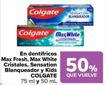 COLGATE En dentifricos Max Fresh, Max White Cristales, Sensation Blanqueador y Kids