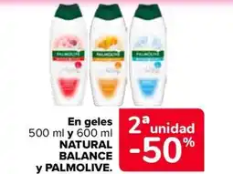 Carrefour NATURAL BALANCE y PALMOLIVE En geles oferta