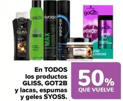Carrefour GLISS, GOT2B y SYOSS En todos los productos lacas, espumas y geles oferta