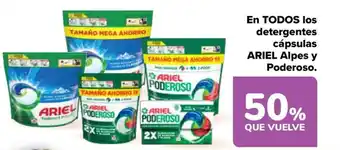 ARIEL En todos los detergentes cápsulas alpes y poderoso.