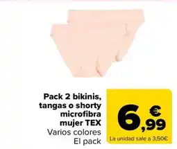 Carrefour TEX Pack 2 bikinis, tangas o shorty microfibra mujer oferta