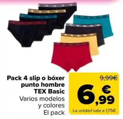 Carrefour TEX Basic Pack 4 slip o bóxer punto hombre oferta