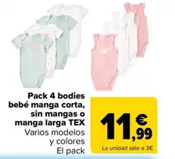 Carrefour TEX Pack 4 bodies bebé manga corta, sin mangas o manga larga oferta