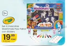 Eroski Set 4 mascotas Washimals Paw Patrol con stickers oferta
