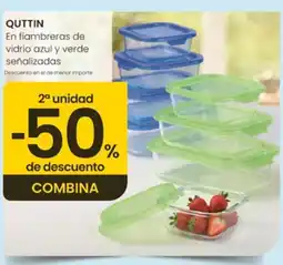 Eroski QUTTIN En fiambreras de vidrio azul y verde señalizadas oferta