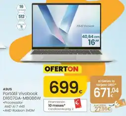 Eroski ASUS Portátil Vivobook D1607GA-MB086W oferta