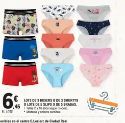 E.Leclerc Lote de 3 boxers o de 3 shortys o lote de 5 slips o de 5 bragas. oferta