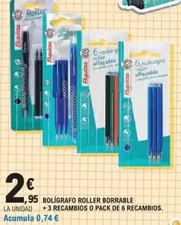 E.Leclerc Bolígrafo roller borrable +3 recambios o pack de 6 recambios oferta
