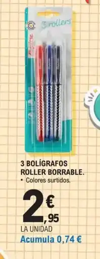 E.Leclerc 3 bolígrafos roller borrable oferta