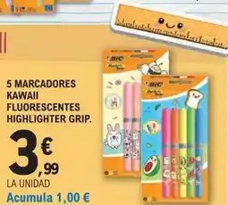 E.Leclerc 5 marcadores kawaii fluorescentes highlighter grip. oferta