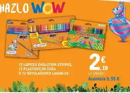 E.Leclerc 12 lápices evolution stripes, 12 plastidecor cera 12 rotuladores lavables. oferta