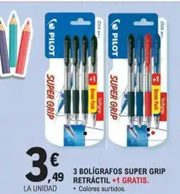 E.Leclerc 3 bolígrafos super grip retractil +1 gratis. oferta