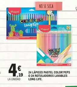 E.Leclerc 24 lápices pastel color'peps 0.24 rotuladores lavables long life. oferta