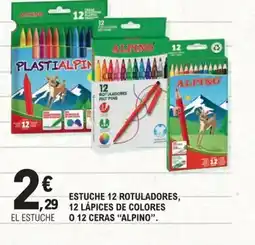 E.Leclerc ALPINO Estuche 12 rotuladores, 12 lápices de colores 0.12 ceras oferta