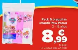 Carrefour Pack 6 braguitas infantil Paw Patrol oferta