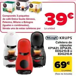 Carrefour DeLonghi KRUPS Cafetera de cápsulas KP1A31, KP1A35, EDG210.Bo EDG210.R oferta