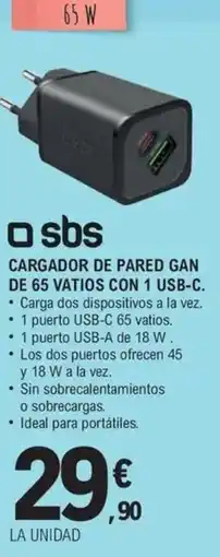 E.Leclerc Cargador de pared gan de 65 vatios con 1 usb-c oferta