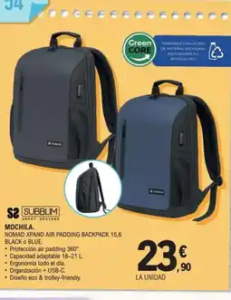 E.Leclerc Mochila nomad xpand air padding backpack 15,6 black o blue. oferta
