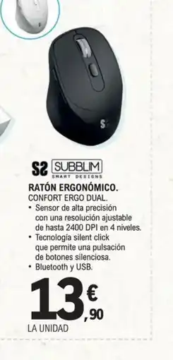 E.Leclerc Ratón ergonómico. confort ergo dual. oferta