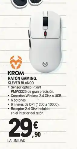 E.Leclerc KROM Ratón gaming. klever blanco. oferta