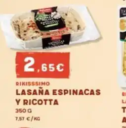 Hiperber RIKISSSIMO Lasaña espinacas y ricotta oferta