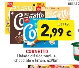 Hiperber CORNETTO Helado clásico, vanilla, chocolate o limón oferta
