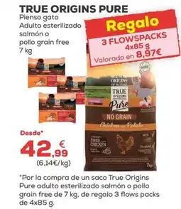 Kiwoko TRUE ORIGINS PURE Pienso gato Adulto esterilizado salmón o pollo grain free oferta