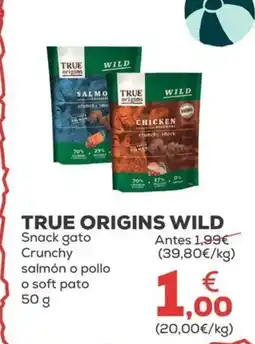 Kiwoko TRUE ORIGINS WILD Snack gato Crunchy salmón o pollo o soft pato oferta