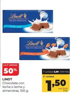 Alimerka Lindt chocolate con leche o leche y almendras oferta