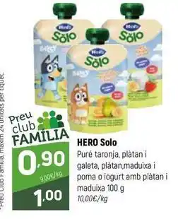 Hero - pure taronja, platan i galeta, platan, maduixa i poma o iogurt amb platan i maduixa