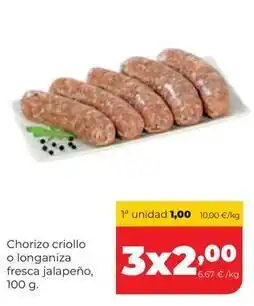 Alimerka Chorizo criollo o longaniza fresca jalapeno oferta