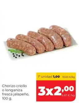 Alimerka Chorizo criollo o longaniza fresca jalapeño oferta