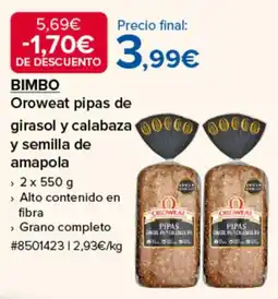 Costco Bimbo Oroweat pipas de girasol y calabaza y semilla de amapola oferta