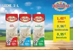 E.Leclerc President leche entera leche semidesnatada leche desnatada oferta