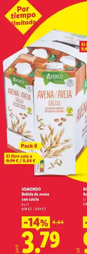 Lidl Vemondo bebida de avena con calcio oferta