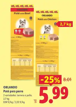 Lidl Orlando paté para perro oferta