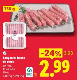 Lidl Cerdo longaniza fresca oferta