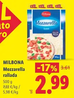 Lidl Milbona mozzarella rallada oferta