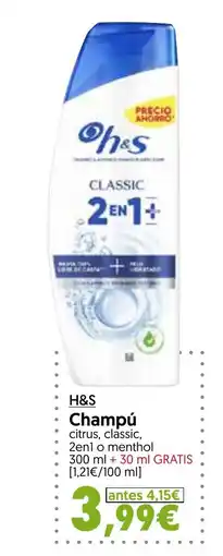 Hiper Usera H&S champú citrus, classic, 2en1 o menthol oferta