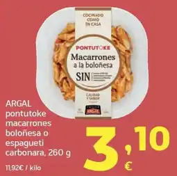 HiperDino Argal pontutoke macarrones boloñesa o espagueti carbonara oferta