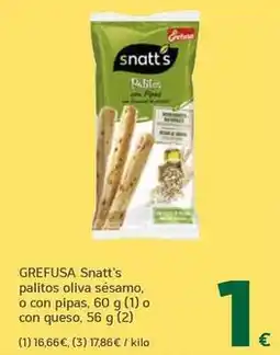 HiperDino Grefusa - snatt's palitos oliva sésamo o con pipas o con queso oferta