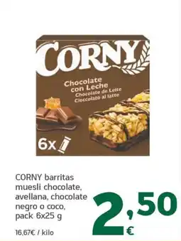 HiperDino Corny barritas muesli chocolate, avellana, chocolate negro o coco oferta