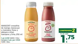 HiperDino innocent smoothie de mango, maracuyá y manzana, fresa y plátano o kiwi, manzana y lima oferta