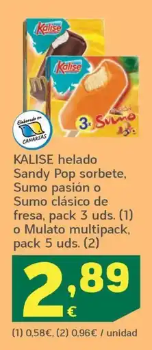 HiperDino Kalise helado Sandy Pop sorbete, Sumo pasión o Sumo clásico de fresa oferta