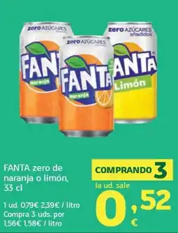 HiperDino Fanta zero de naranja o limón oferta