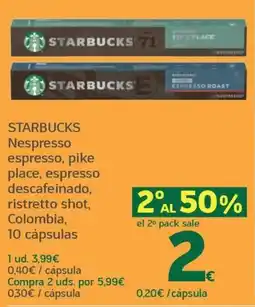 HiperDino Starbucks nespresso espresso, pike place, espresso descafeinado, ristretto shot, colombia oferta