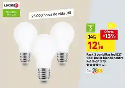 Leroy Merlin Lexman - pack 3 bombillas led e27 1,521 lm luz blanco neutro oferta