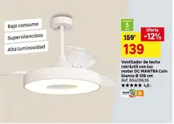 Leroy Merlin Blanco - ventilador de techo retracific con luz motor oferta