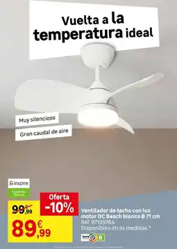 Leroy Merlin Ideal - ventilador de secho con luz motor dc beach blanco oferta